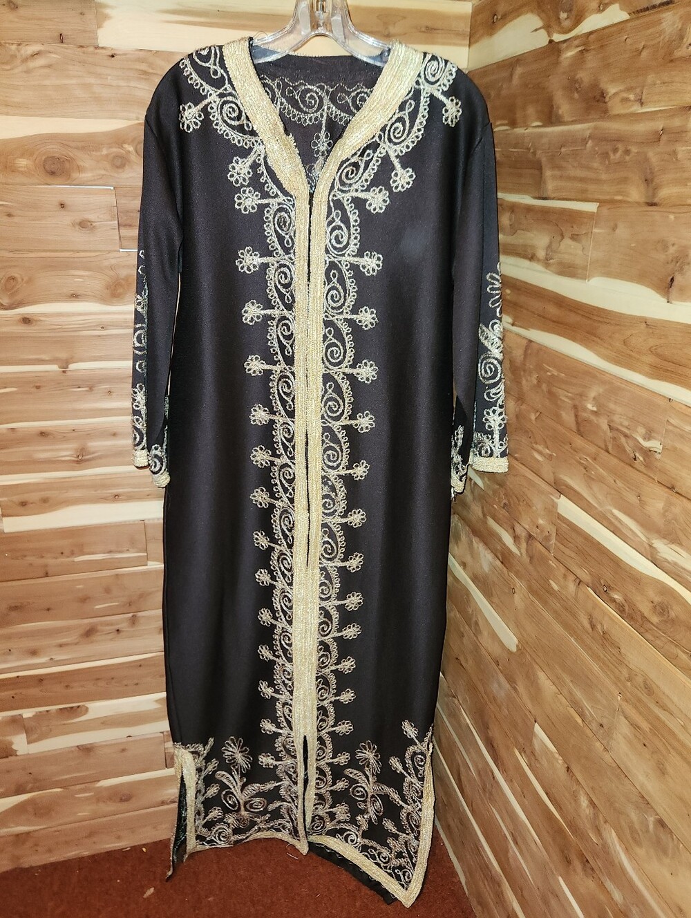 Vintage Embroidered Brown & Gold Long Kaftan